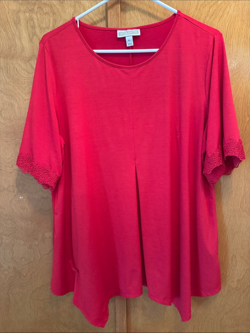 Dana Buchman Bright Red Short-Sleeve Lace-Trim Tee